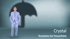  Presentation with room - PPT theme having handle animation - standing businessman against grey room background and a ocean colored foreground