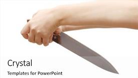  Presentation with hand holding pencil - Slide deck consisting of slayer - hand holding a knife isolated background and a  colored foreground