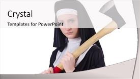 Presentation with nun - Cool new presentation theme with nun with axe isolated on white backdrop and a white colored foreground