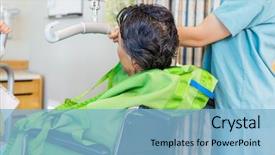  Presentation with female hospital patient - Presentation featuring handle with patient on wheelchair background and a light blue colored foreground