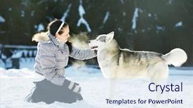  Presentation with role play woman and man - PPT layouts enhanced with handleer play with siberian husky background and a sky blue colored foreground