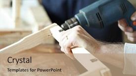  Presentation with drill ship - Colorful slides enhanced with manual handling - man's arms drill lath backdrop and a coral colored foreground