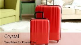  Presentation with hollywood red - Presentation theme featuring handling stations - large red polycarbonate suitcases close background and a red colored foreground