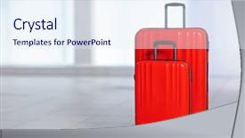  Presentation with floor - Presentation having handling stations - red polycarbonate suitcases background and a sky blue colored foreground