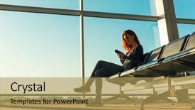  Presentation with station - PPT layouts with handling stations - young girl at the station background and a yellow colored foreground