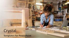  Presentation with working woman - PPT theme with handmade - afro american woman craftswoman working background and a coral colored foreground