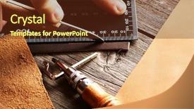  Presentation with leather - PPT theme consisting of handmade - leather crafting tools still life background and a tawny brown colored foreground