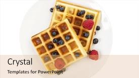  Presentation with white plate - Beautiful PPT theme featuring handmade belgian waffles with raspberry backdrop and a yellow colored foreground