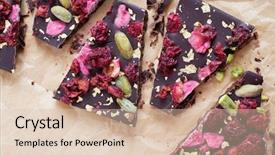  Presentation with rose gold - Slide deck having handmade chocolate with berries pistachios background and a lemonade colored foreground