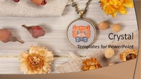  Presentation with stitch - Presentation design having handmade cross stitch pendant background and a coral colored foreground