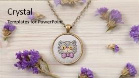  Presentation with stitch - Amazing PPT layouts having embroidery design brown - handmade cross stitch pendant backdrop and a soft green colored foreground