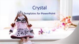  Presentation with doll - Presentation theme with handmade doll near window close-up background and a sky blue colored foreground