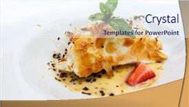  Presentation with dessert neighborhood - PPT theme consisting of handmade floating island french dessert background and a sky blue colored foreground