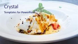  Presentation with floating - PPT theme featuring handmade floating island french dessert background and a sky blue colored foreground