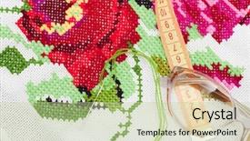  Presentation with stitch - PPT theme having handmade good by cross-stitch background and a mint green colored foreground