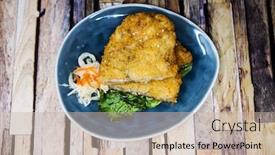  Presentation with eat - Audience pleasing slide set consisting of handmade-japanese-fried-chicken-ready backdrop and a soft green colored foreground