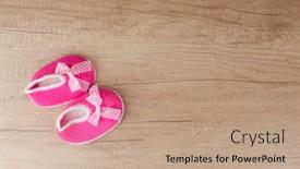  Presentation with knitting - Audience pleasing presentation design consisting of handmade-knitting-baby-shoes backdrop and a coral colored foreground