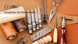  Presentation with leather craft - Audience pleasing presentation design consisting of handmade leather craft tool backdrop and a coral colored foreground