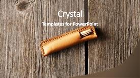  Presentation with product - Presentation having handmade leather product over wooden background background and a violet colored foreground