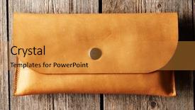  Presentation with leather bag - Amazing PPT theme having handmade leather product over wooden backdrop and a gold colored foreground
