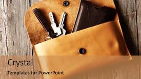  Presentation with lilac flowers bunch over wood - Cool new presentation theme with handmade leather product over wooden backdrop and a gold colored foreground