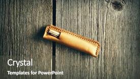  Presentation with product - Colorful presentation enhanced with handmade leather product over wooden background backdrop and a gray colored foreground