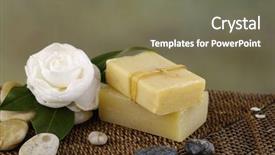  Presentation with handmade spa olive oils soap - Slide deck consisting of handmade nature soap with stones background and a  colored foreground