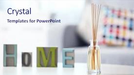  Presentation with living room - Cool new PPT theme with handmade reed freshener with home backdrop and a sky blue colored foreground