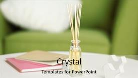  Presentation with living room - Beautiful theme featuring handmade reed freshener with notebooks backdrop and a soft green colored foreground