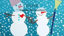  Presentation with snowmen - Slides enhanced with handmade-snowmen-on-bright-background background and a teal colored foreground