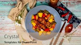  Presentation with ribs - Presentation design with handmade-sweet-and-sour-pork background and a coral colored foreground