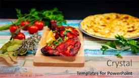  Presentation with food grill - Slide deck with handmade-tandoori-grill-indian-food background and a coral colored foreground