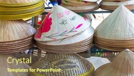  Presentation with asia traditional - Colorful PPT theme enhanced with handmade-traditional-vietnamese-leaf-hats backdrop and a tawny brown colored foreground