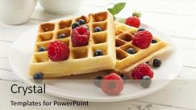  Presentation with waffles - PPT theme enhanced with handmade waffles with raspberries background and a mint green colored foreground