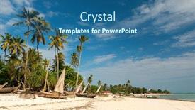  Presentation with fishing boats - Presentation design consisting of handmade wooden fishing boats on a beach background and a ocean colored foreground