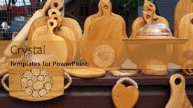  Presentation with handicraft - Audience pleasing slide set consisting of handmade-wooden-goods-handicraft-kitchenware backdrop and a gold colored foreground