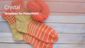  Presentation with socks - Beautiful PPT layouts featuring handmade-woolen-knitted-striped-socks backdrop and a coral colored foreground