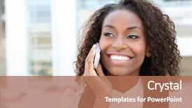  Presentation with african american business - Audience pleasing slide deck consisting of handphone - african american business woman talking backdrop and a coral colored foreground