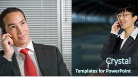  Presentation with mobile payment app business technology - Slides consisting of handphone - business man and woman talking background and a  colored foreground