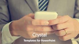  Presentation with smart - Presentation theme enhanced with handphone - close-up businessman hand using smart background and a coral colored foreground