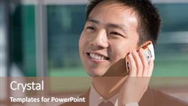  Presentation with good - Presentation theme having handphone - good looking asian business man background and a coral colored foreground