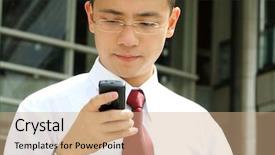  Presentation with good - Amazing theme having handphone - good looking asian business man backdrop and a coral colored foreground