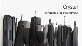  Presentation with pile - Beautiful theme featuring handphone - pile of old phones backdrop and a white colored foreground