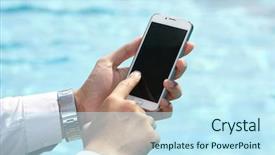  Presentation with pool side - Colorful presentation theme enhanced with handphone - unrecognizable businessman using phone backdrop and a cool aqua colored foreground