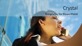  Presentation with worried young female college student - Beautiful slides featuring handphone - young female professional using phone backdrop and a light blue colored foreground