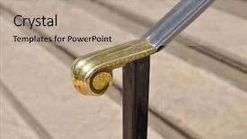  Presentation with antique house - PPT layouts with handrail end scroll polished brass background and a mint green colored foreground