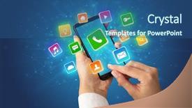  Presentation with smartphone - Amazing slide deck having hands - female hand using smartphone backdrop and a ocean colored foreground