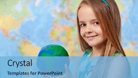  Presentation with world class - Slide deck enhanced with hands - little girl in geography background and a light blue colored foreground