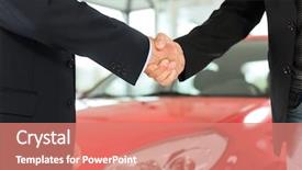  Presentation with dealership - Slide deck with hands after a successful car background and a coral colored foreground
