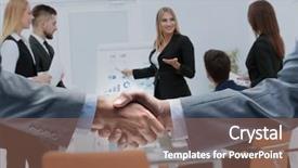  Presentation with shaking hands - Cool new slide deck with hands after signing a lucrative backdrop and a violet colored foreground